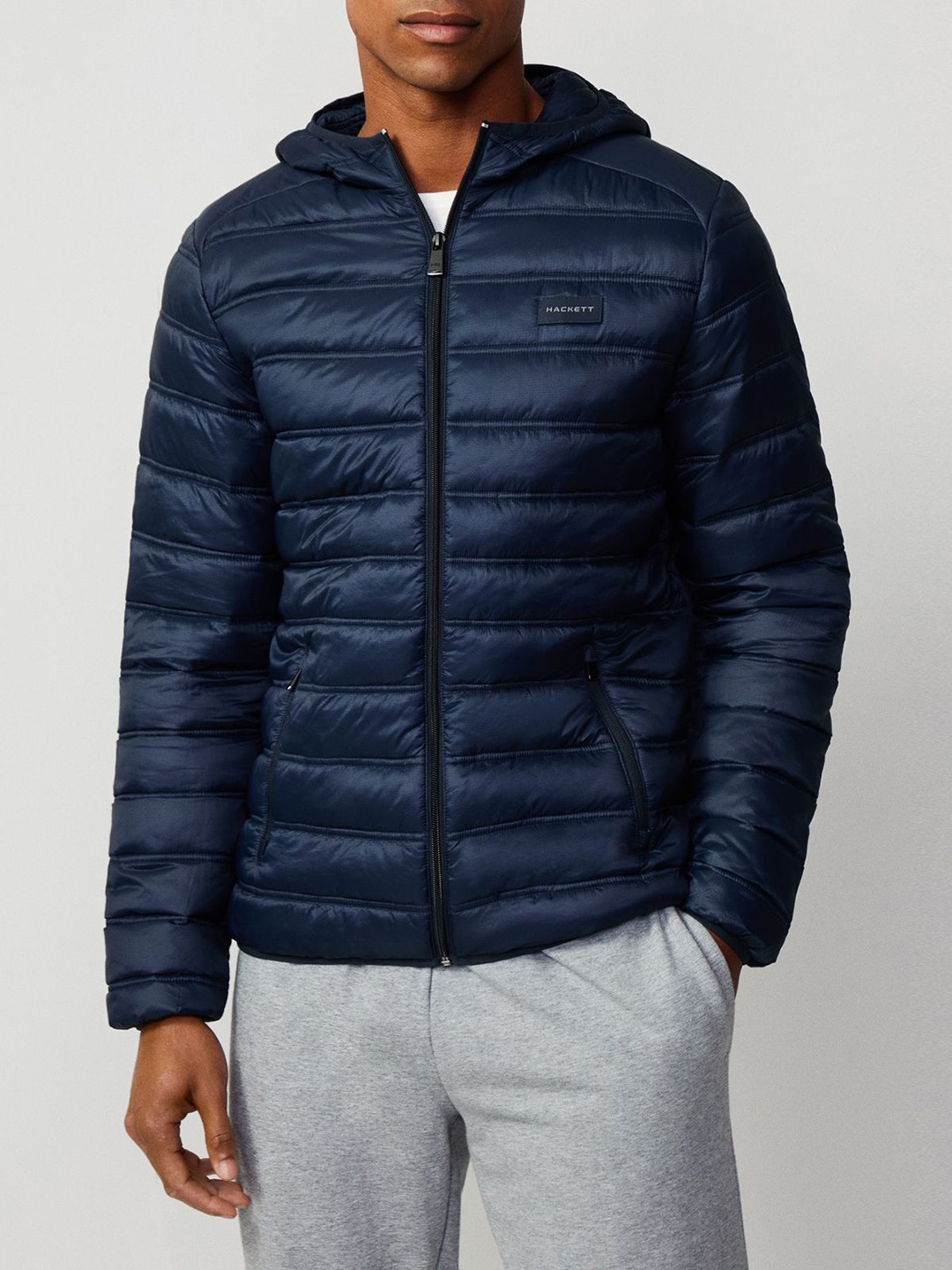 

HACKETT LONDON Men Striped Nylon Puffer Jacket, Navy blue