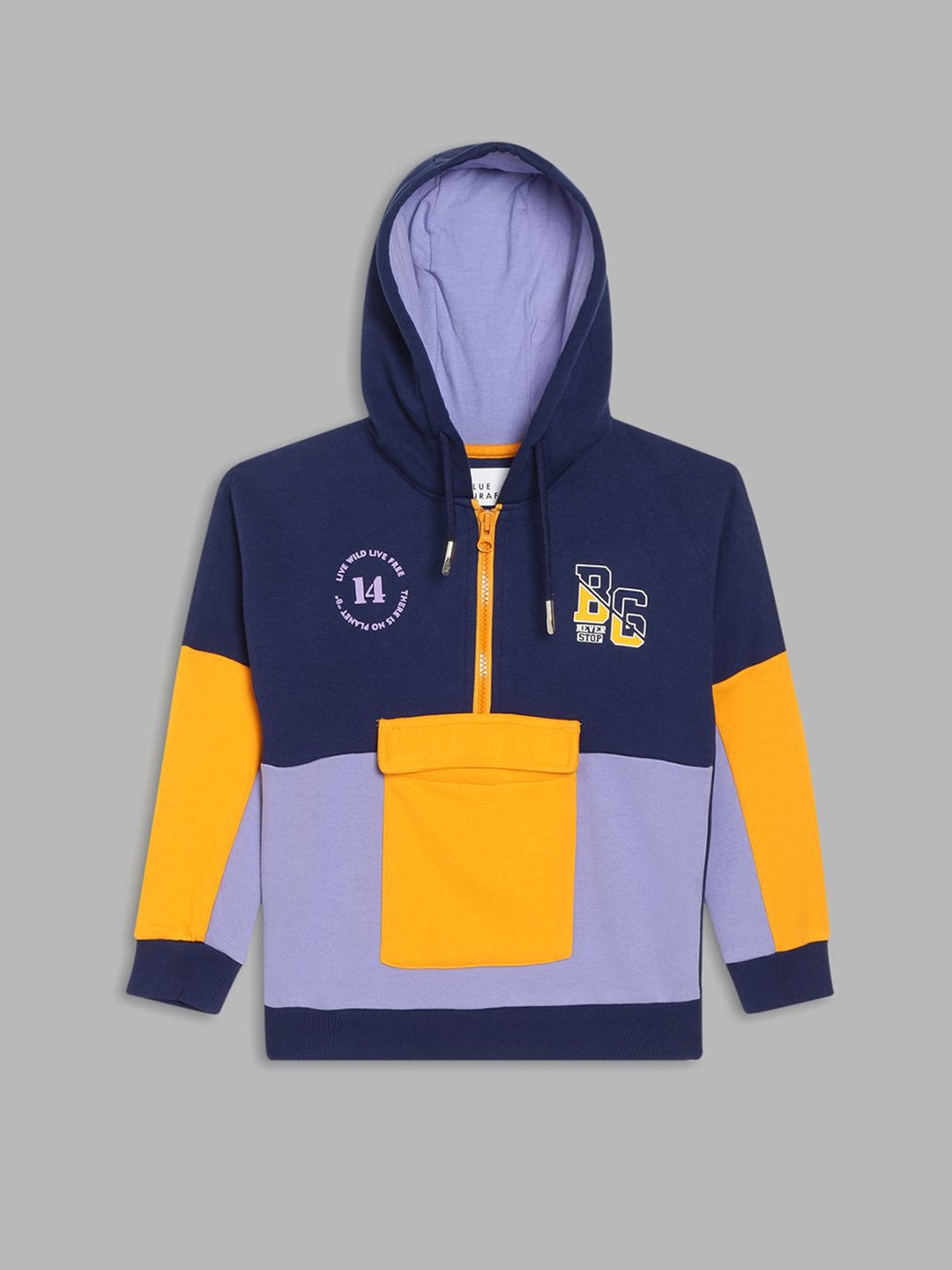 

Blue Giraffe Boys Colourblocked Hood Cotton Pullover Sweatshirt