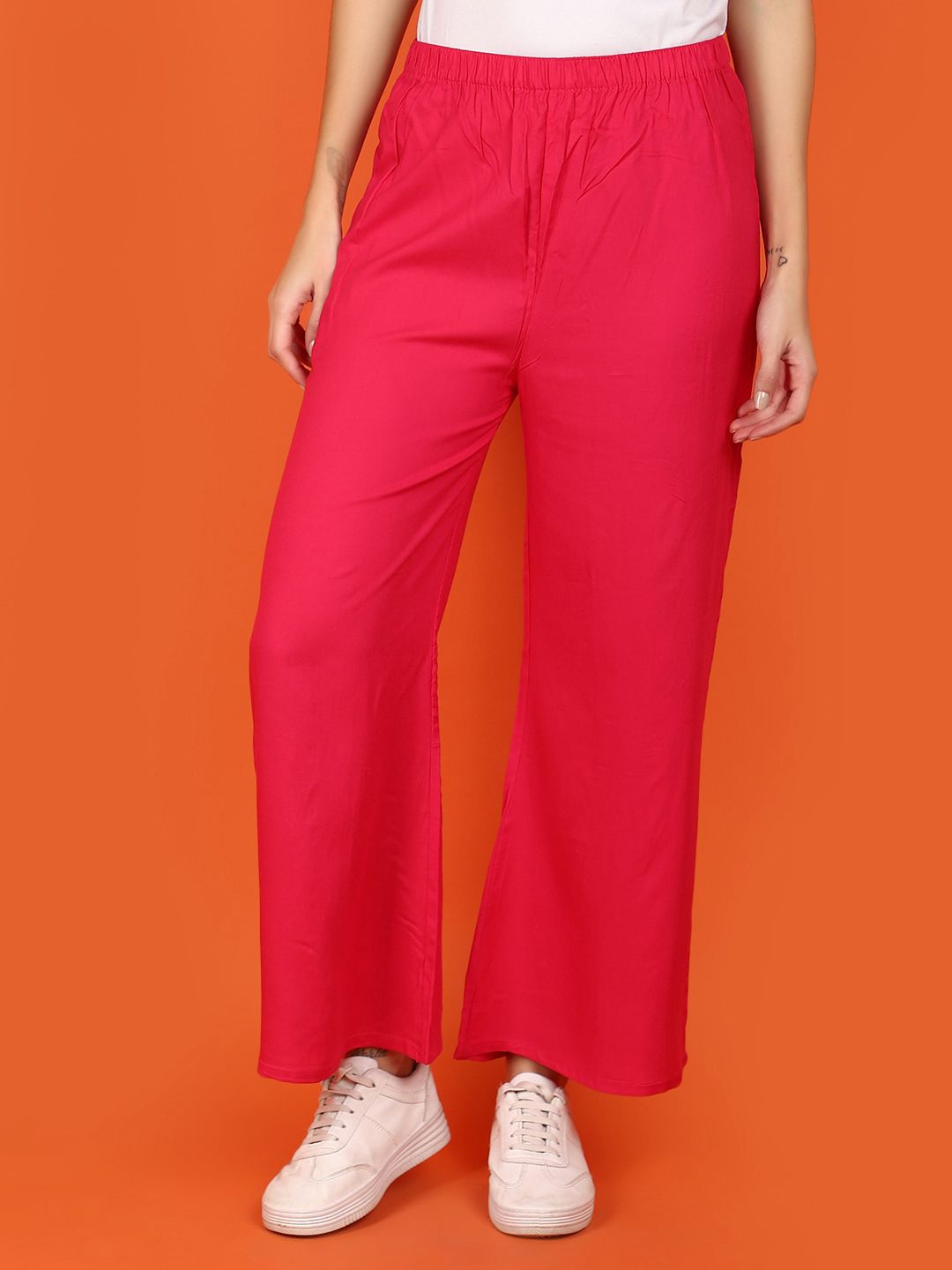 

V-Mart Women Solid Knitted Ethnic Palazzos, Pink