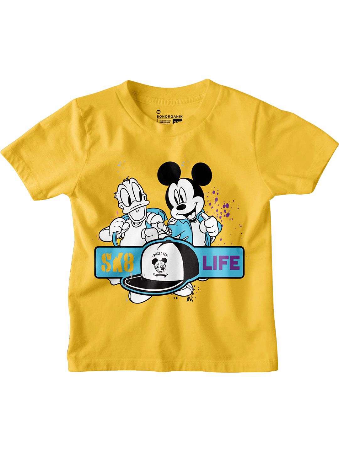 

BonOrganik Boys Cotton Mickey Mouse Printed T-shirt, Yellow