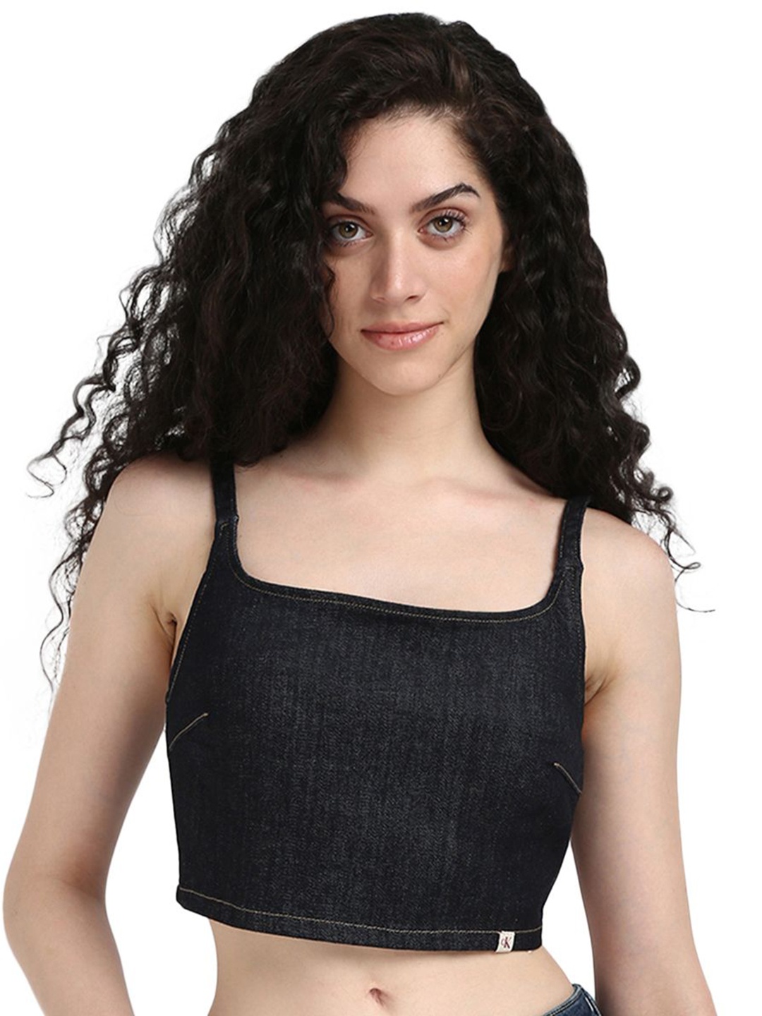 

Calvin Klein Jeans Women Solid Shoulder Straps Cotton Top, Black