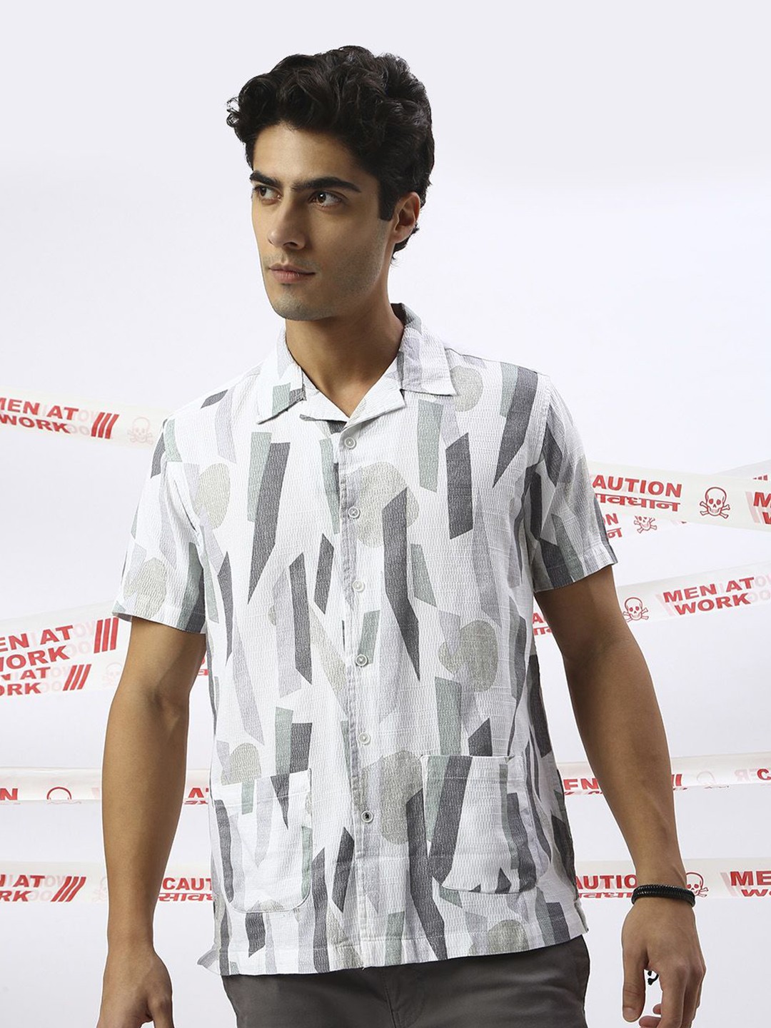 

VALEN CLUB Men Premium Abstract Printed Cotton Casual Shirt, Grey