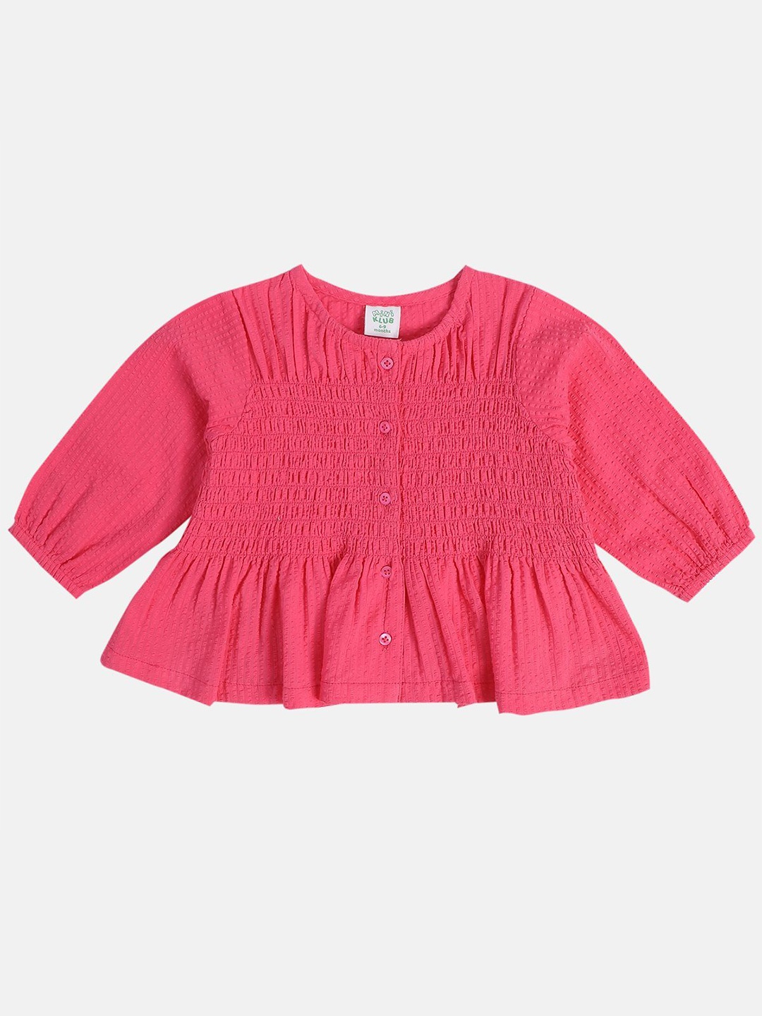 

MINI KLUB Girls Self Design Round Neck Pure Cotton Top, Magenta