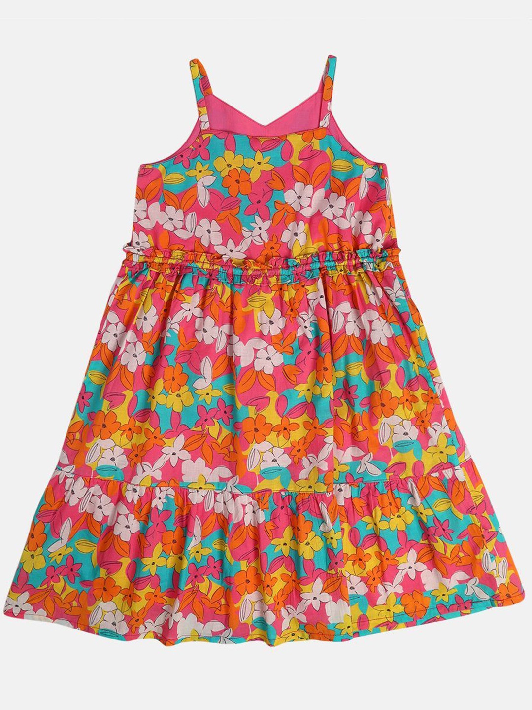 

MINI KLUB Floral A-Line cotton Dress, Orange