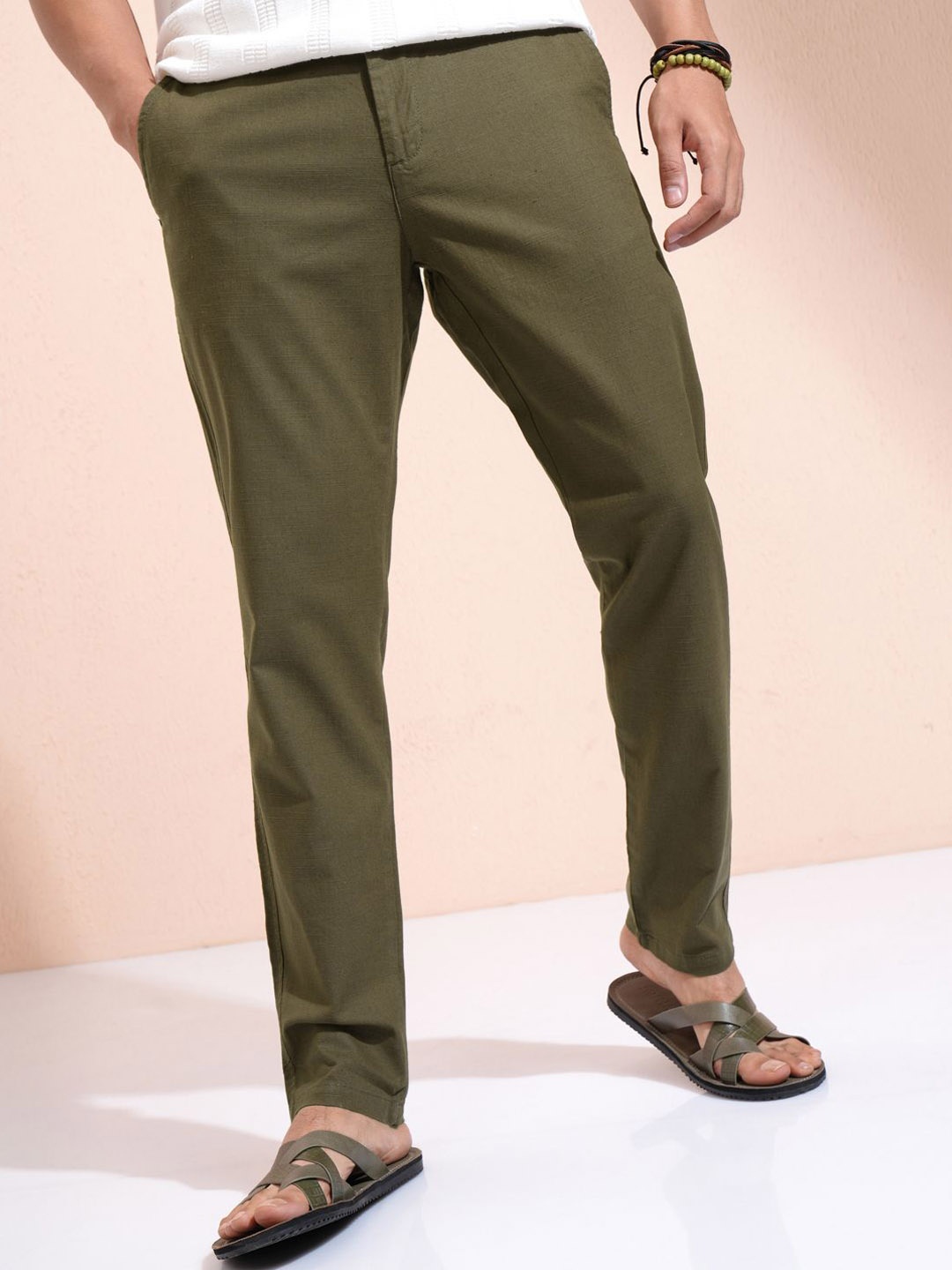 

HIGHLANDER Men Mid-Rise Slim Fit Trousers, Brown