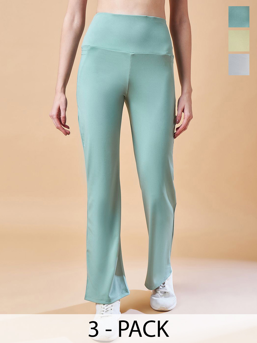 

COLOR CAPITAL Women Pack Of 3 Antimicrobial Ankle Length Flared Sports Tights, Turquoise blue