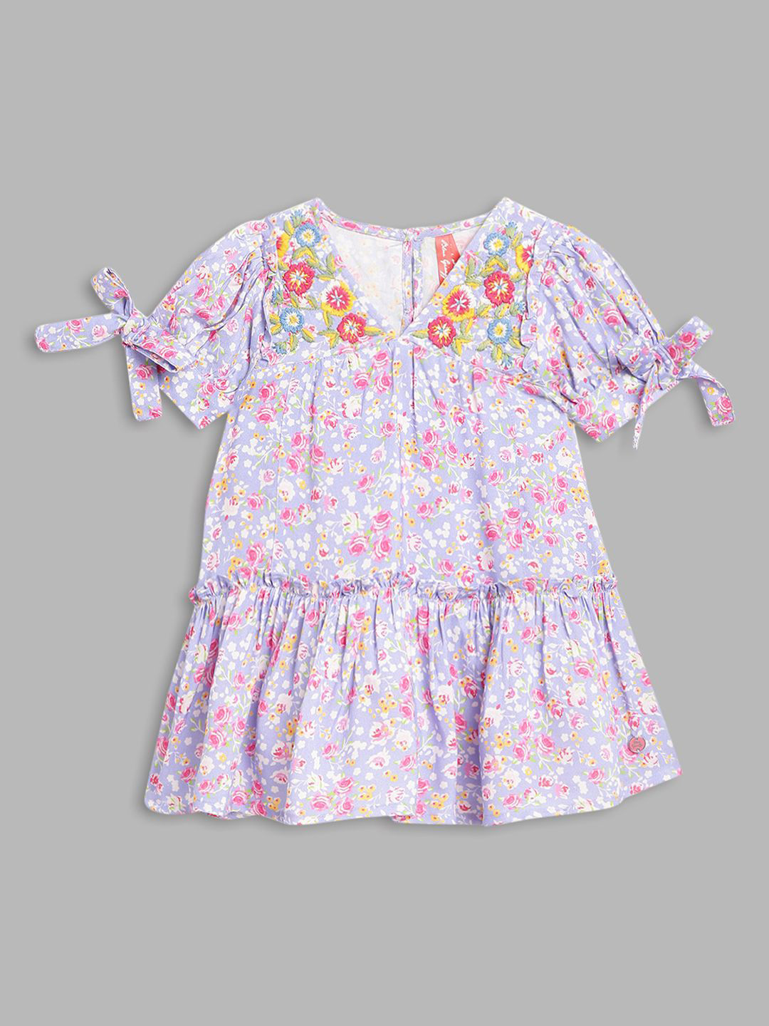 

Blue Giraffe Girls Floral Print Puff Sleeve A-Line Dress, Lavender