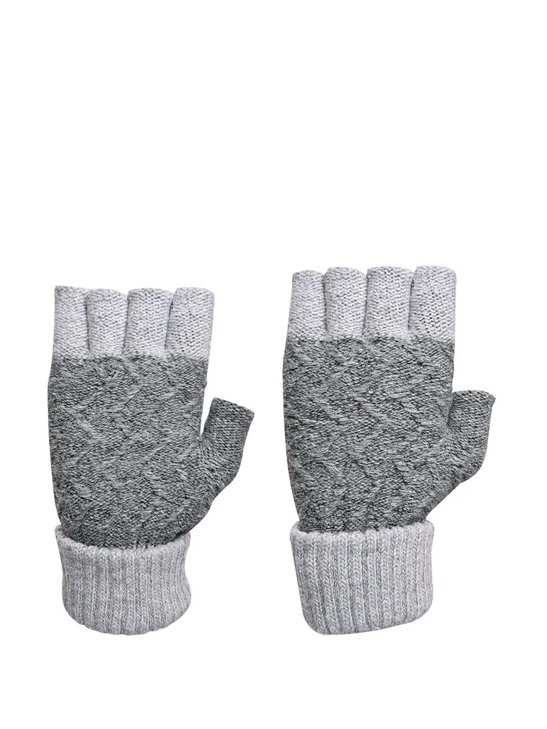 

LOOM LEGACY Men Patterned Acrylic Fingerless Gloves, Grey