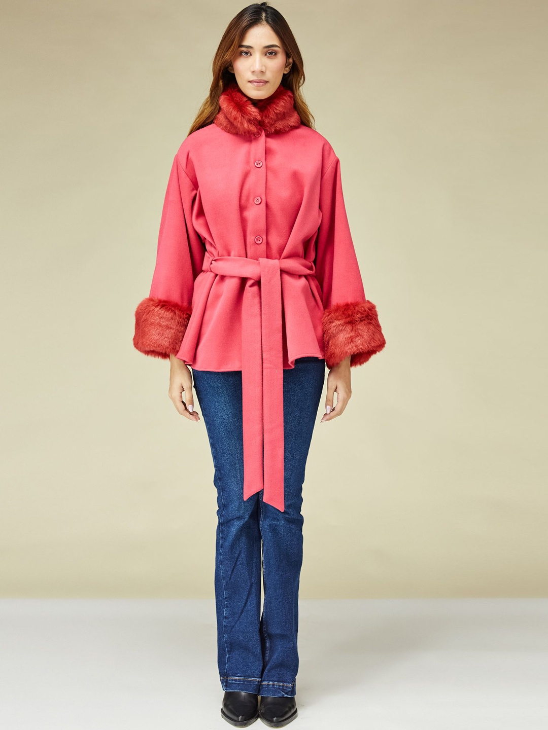 

BETRUE Women Solid Felt Wool Parka Jacket, Pink