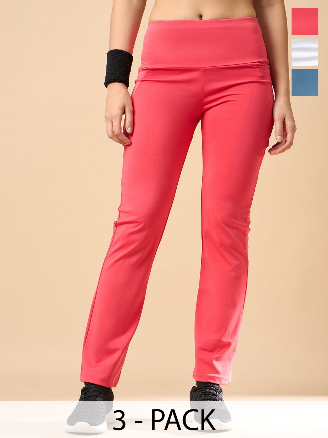 

COLOR CAPITAL Women's Pack Of 3 Antimicrobial Flared Gym Tights, Pink