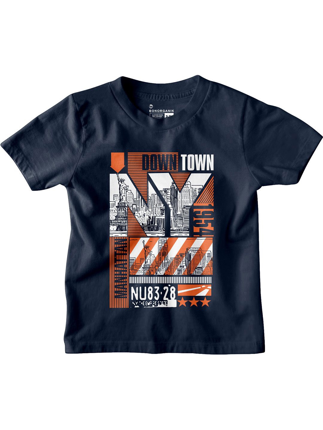 

BonOrganik Boys Typography Printed Round Neck Cotton T-shirt, Navy blue