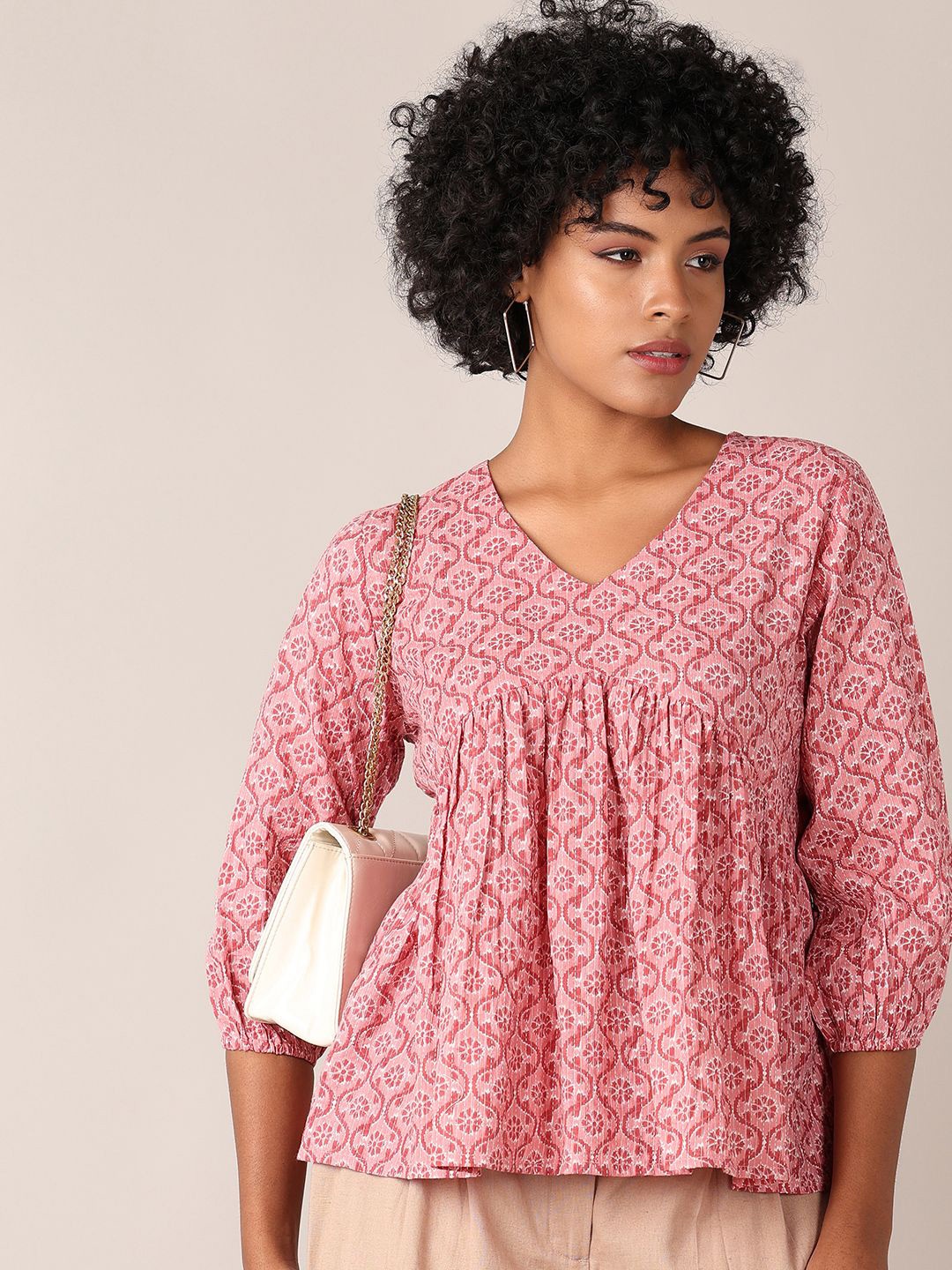 

V-Mart Print Cotton Top, Pink