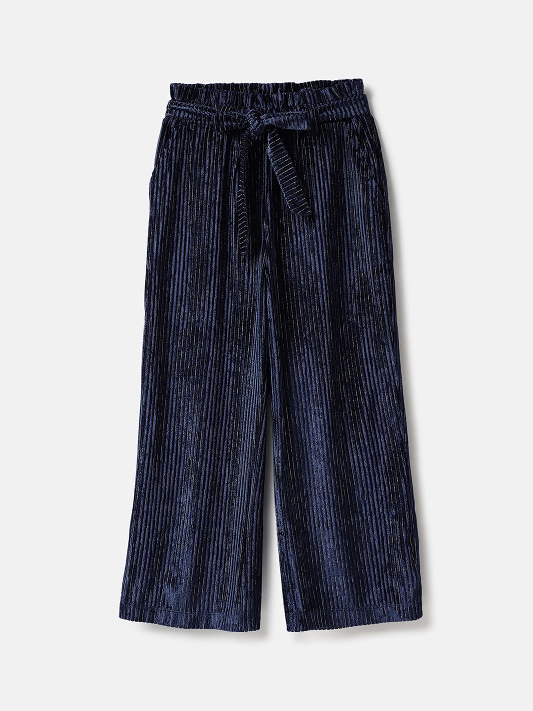 

United Colors of Benetton Girls Striped Pleated Trousers, Blue