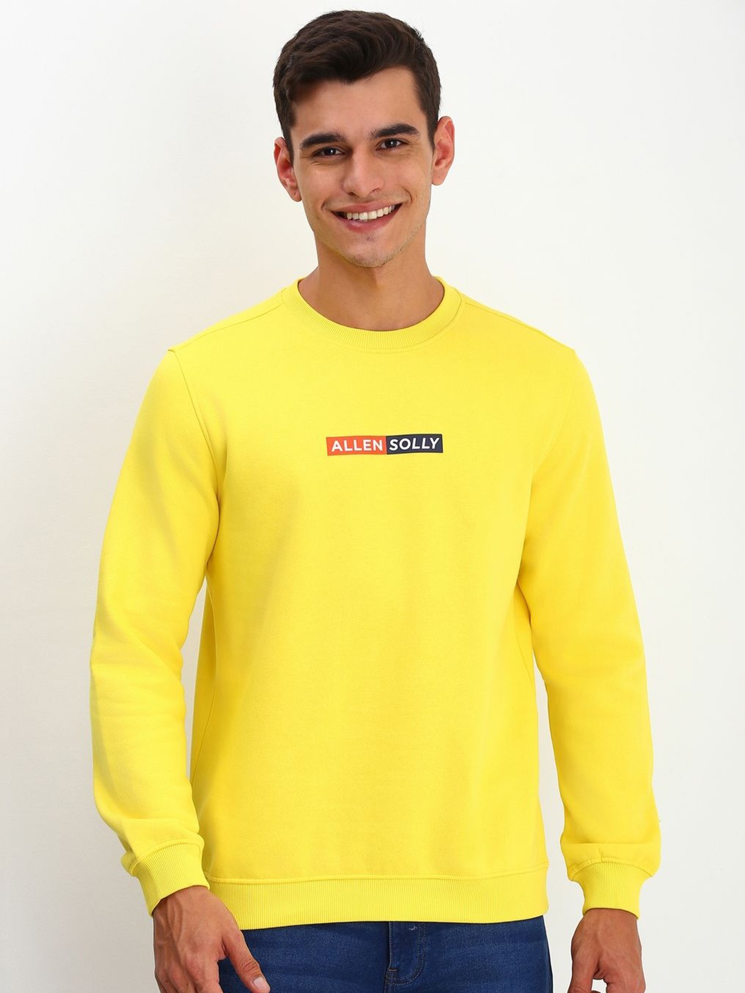 

Allen Solly Men Typography Printed Round Neck Cotton Pullover Sweatshirt, Yellow