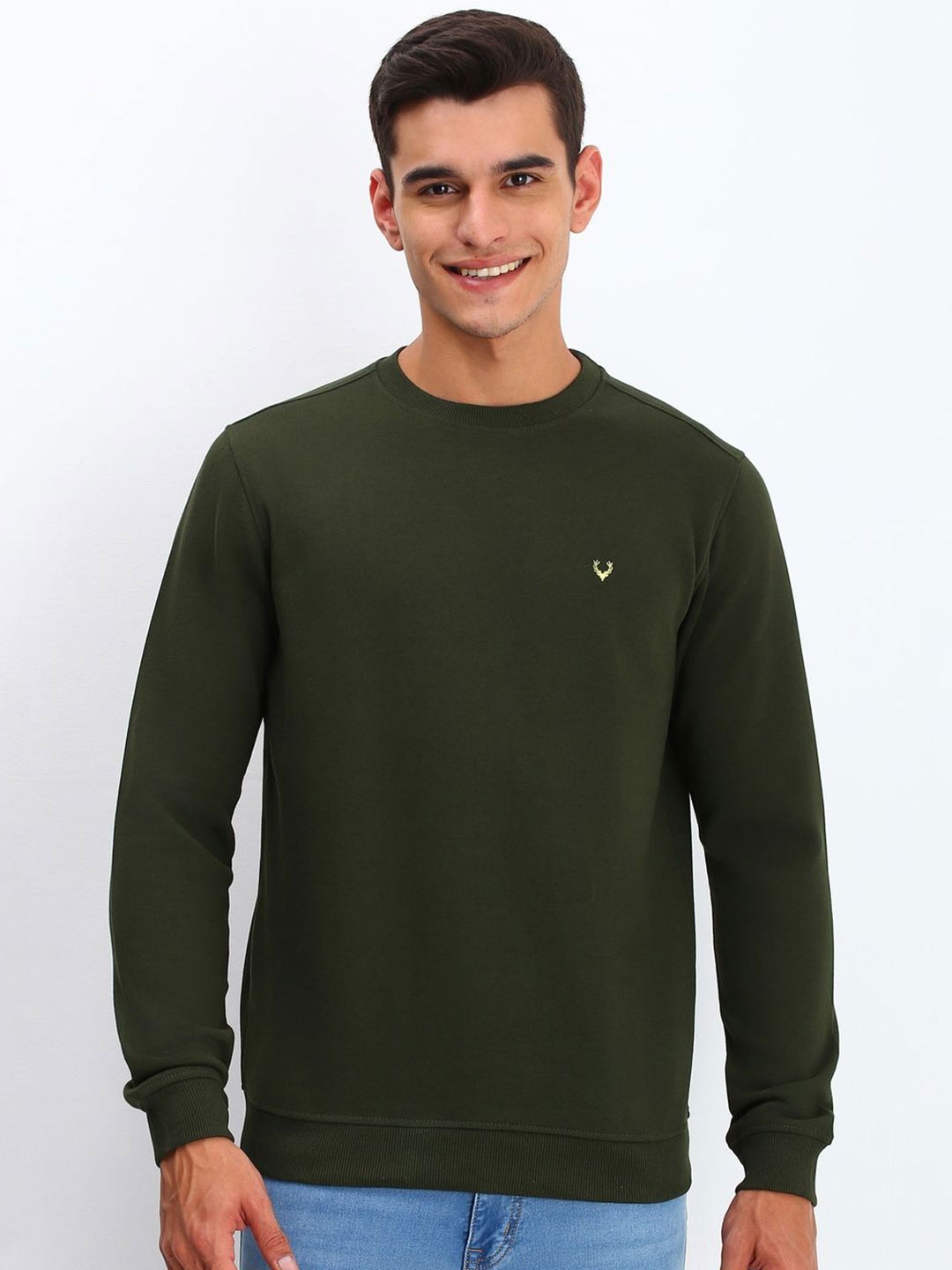 

Allen Solly Men Solid Round Neck Cotton Pullover Sweatshirt, Olive