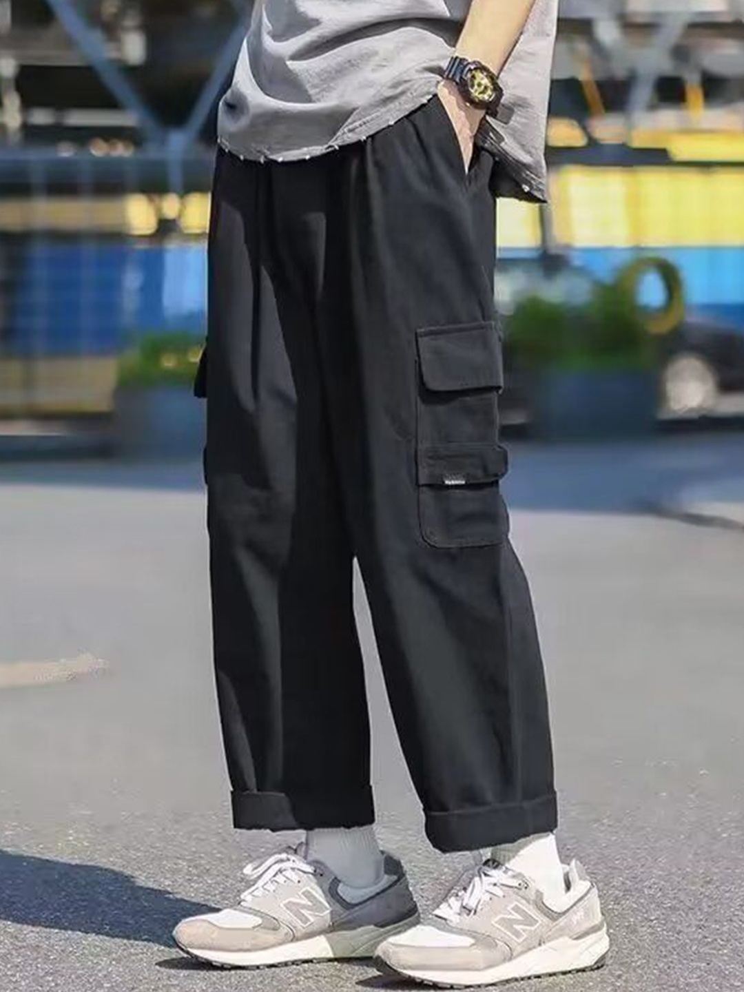 

StyleCast Men Solid Loose Fit Trousers, Black