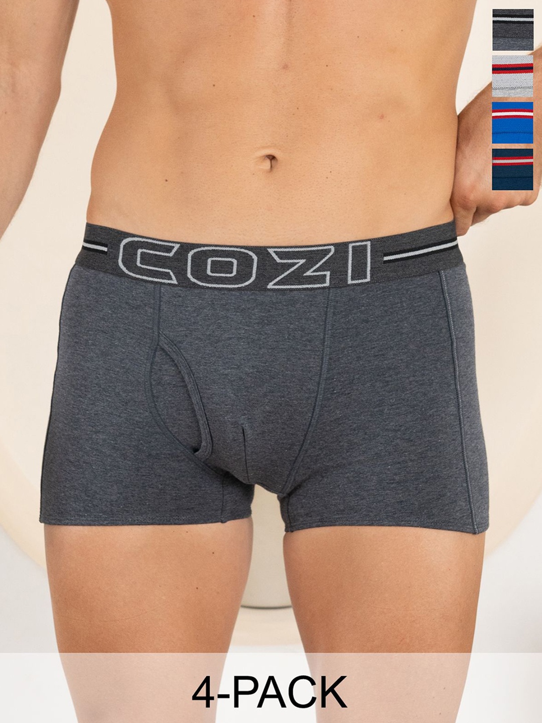 

Lux Cozi Men Pack Of 4 Solid Cotton Trunks, Assorted