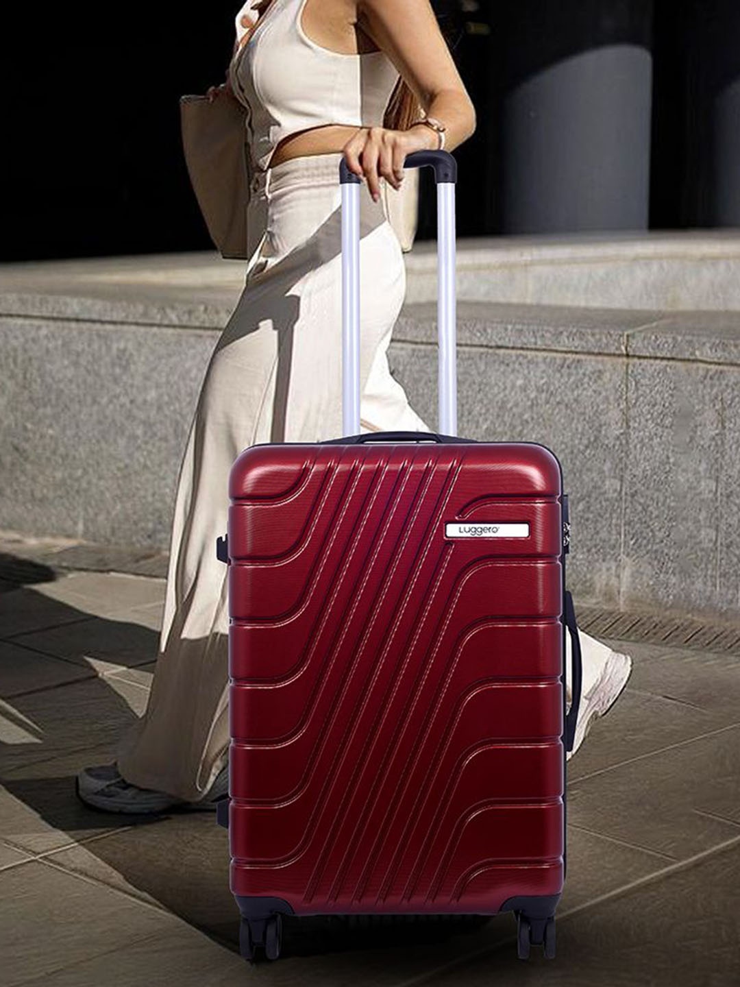 

Luggero Unisex Textured Hard-Sided 360-Degree Rotation Cabin Trolley Bag, Red