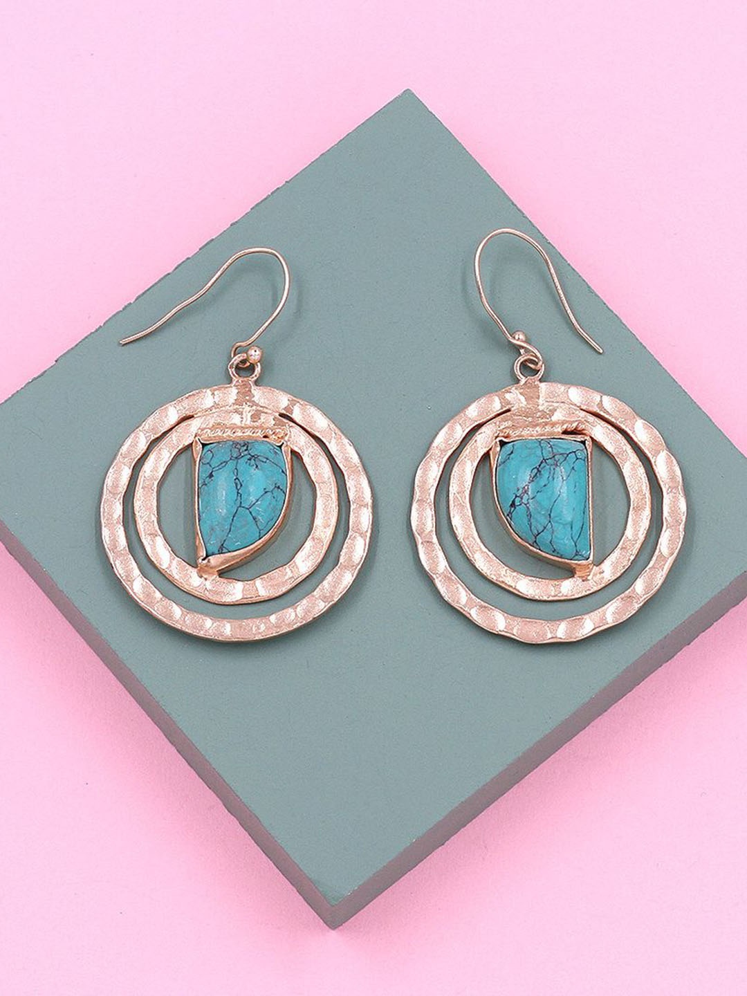 

SANGEETA BOOCHRA Rose Gold Plated Circular Drop Earrings, Turquoise blue