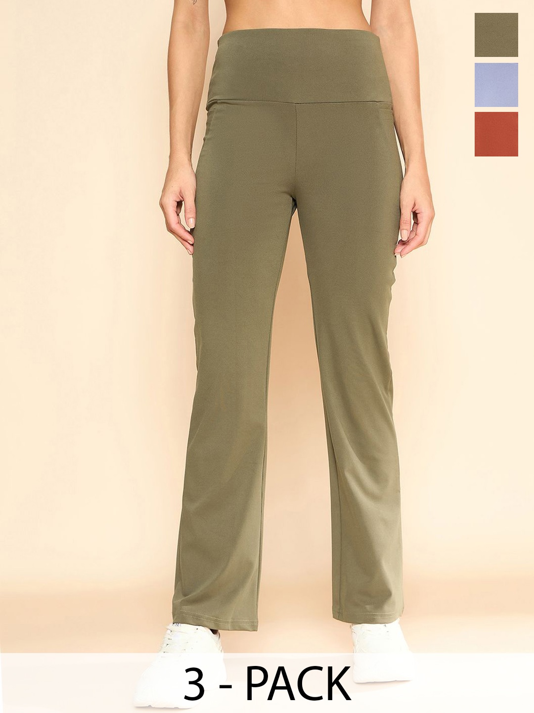 

COLOR CAPITAL Women Pack Of 3 Flared Panel Gym Tights, Khaki