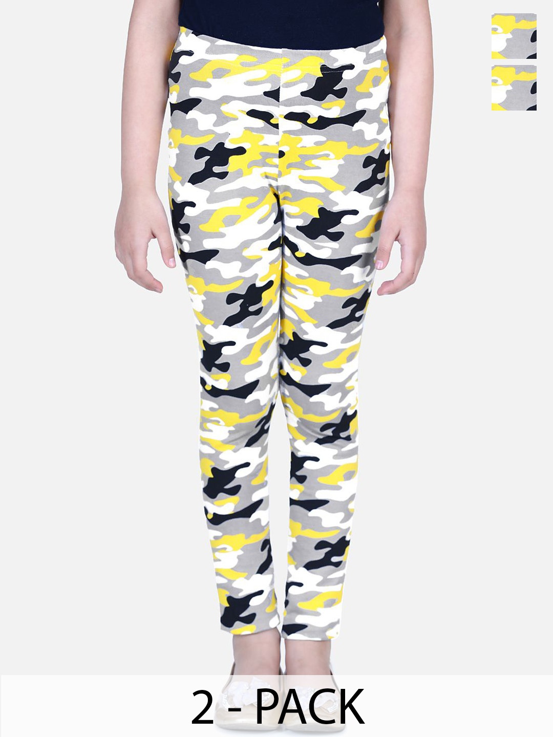 

Naughty Ninos Girls Pack of 2 Printed Cotton Ankle-Length Leggings, Yellow