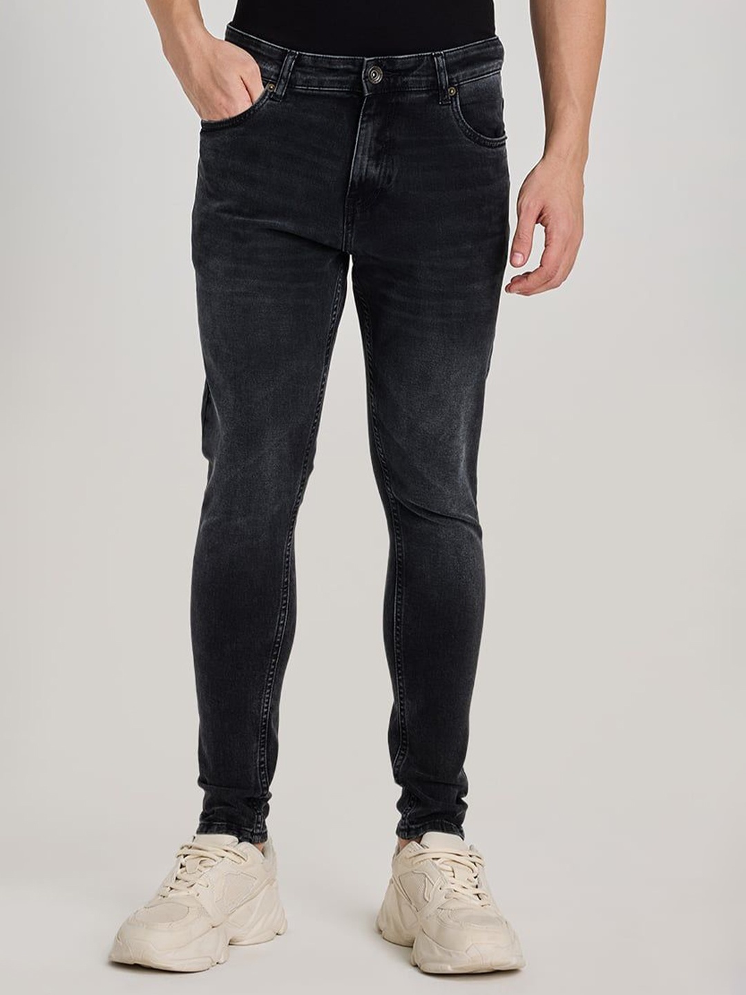 

Snitch Men Narrow Skinny Fit Light Fade Stretchable Jeans, Charcoal