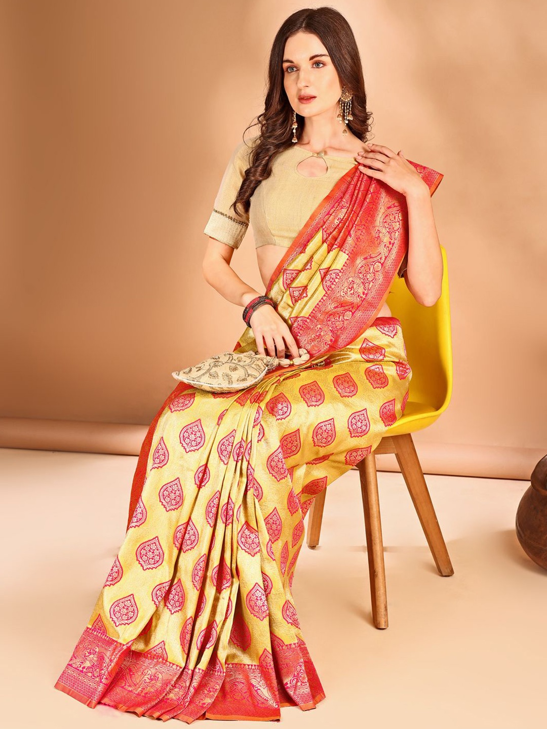 

Anouk Woven Design Art Silk Designer Dharmavaram Saree, Yellow