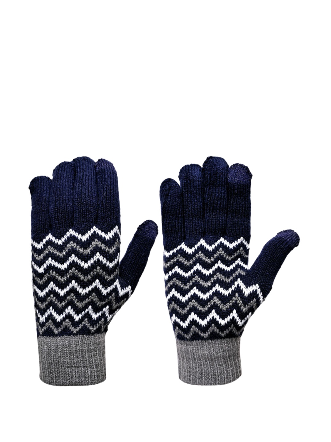 

LOOM LEGACY Men Striped Acrylic Touchscreen Gloves, Navy blue