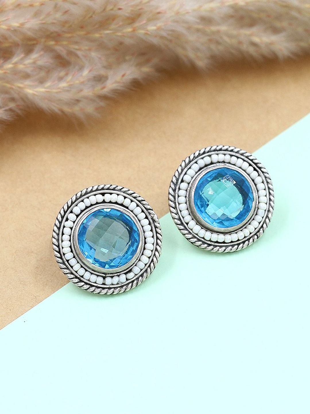 

SANGEETA BOOCHRA Circular Shape Quartz Studs, Turquoise blue