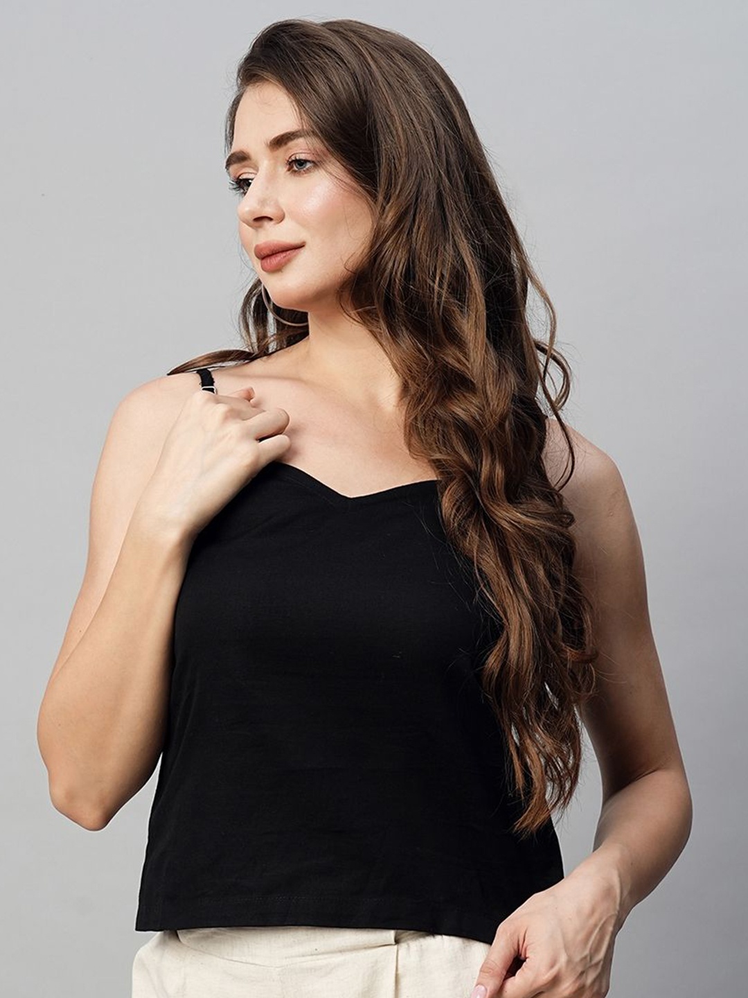 

Babli Sweetheart Neck Cotton Top, Black