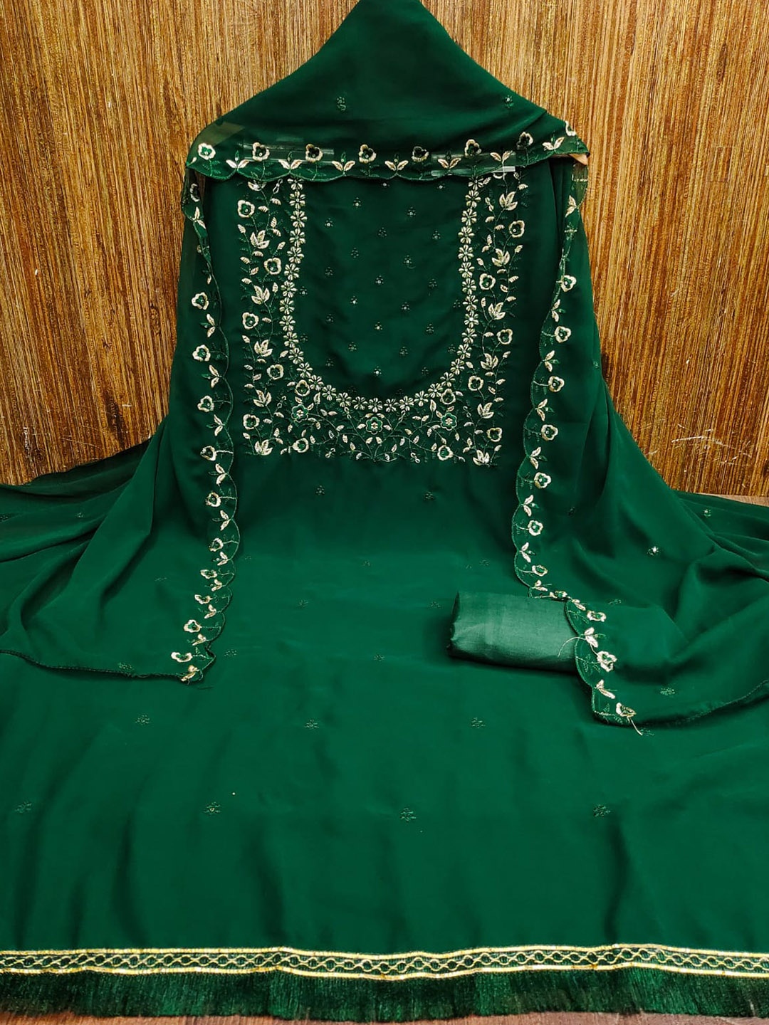 

LeeliPeeri Designer Embroidered Unstitched Dress Material, Green