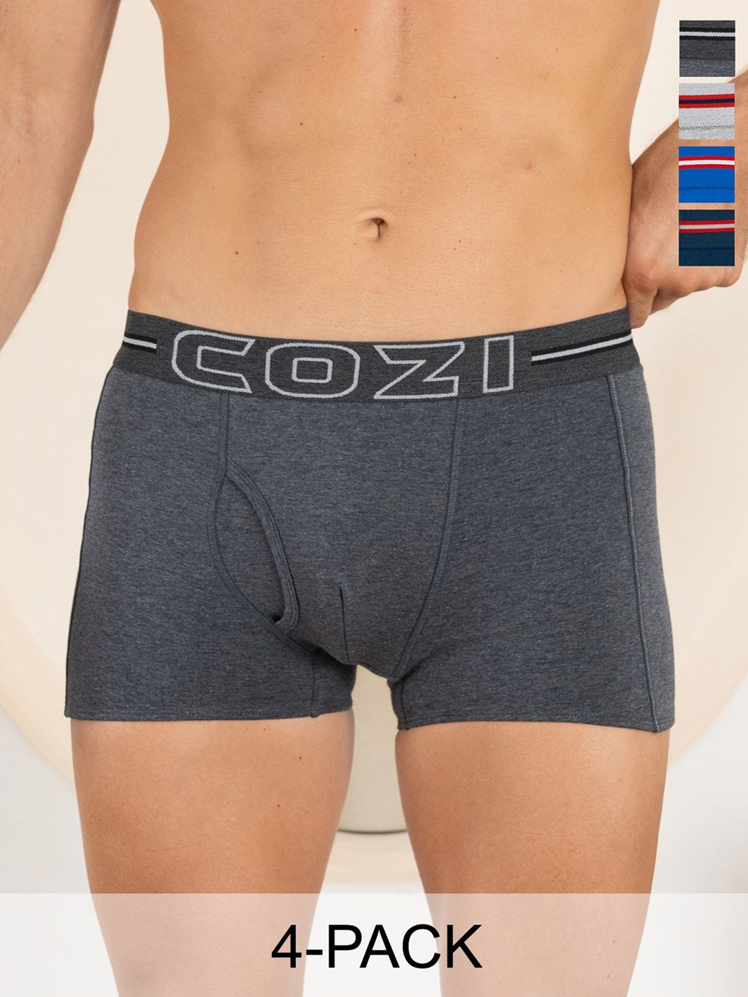 

Lux Cozi Men Pack Of 4 Pure Cotton Trunks COZI_1125_LUXURY_AST_4PC-Assorted, Grey