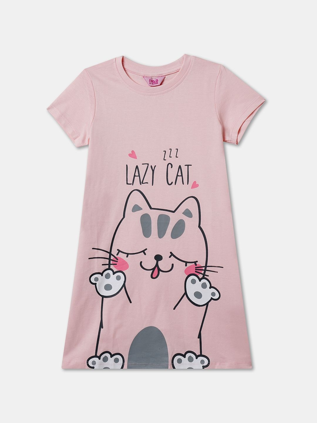 

R&B Girls Printed Nightdress, Pink