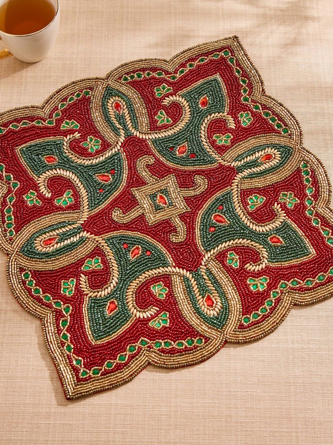 

Home Centre Corsica Moksha Red & Green Beaded Square Table Placemats