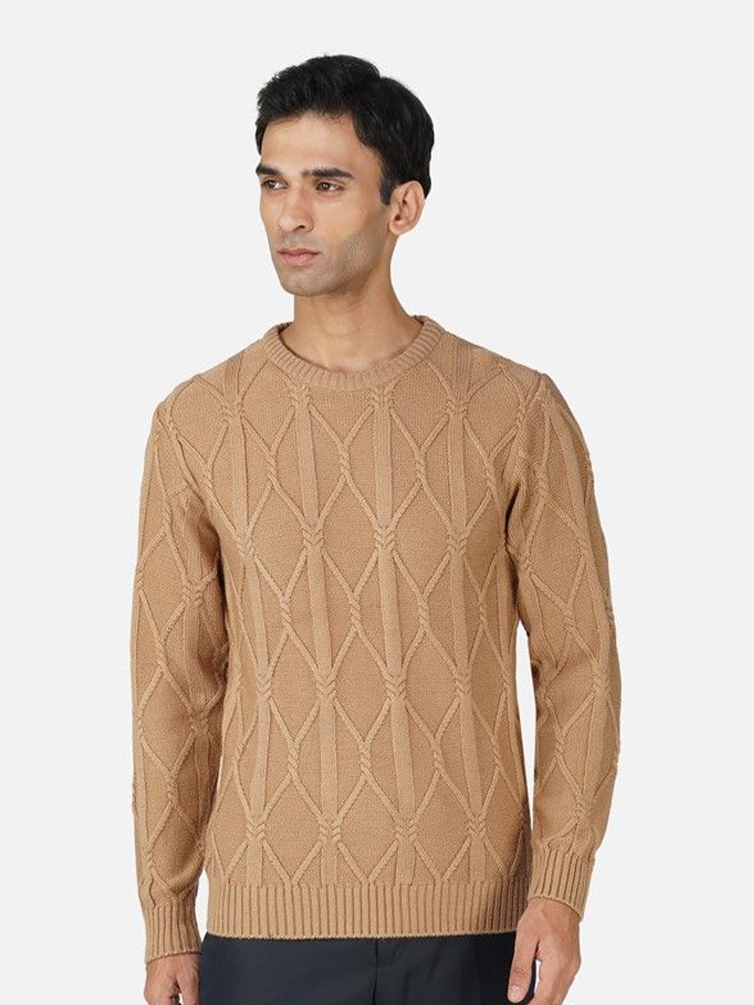 

JoE Hazel Men Cable Knit Pullover Casual Sweaters, Camel brown