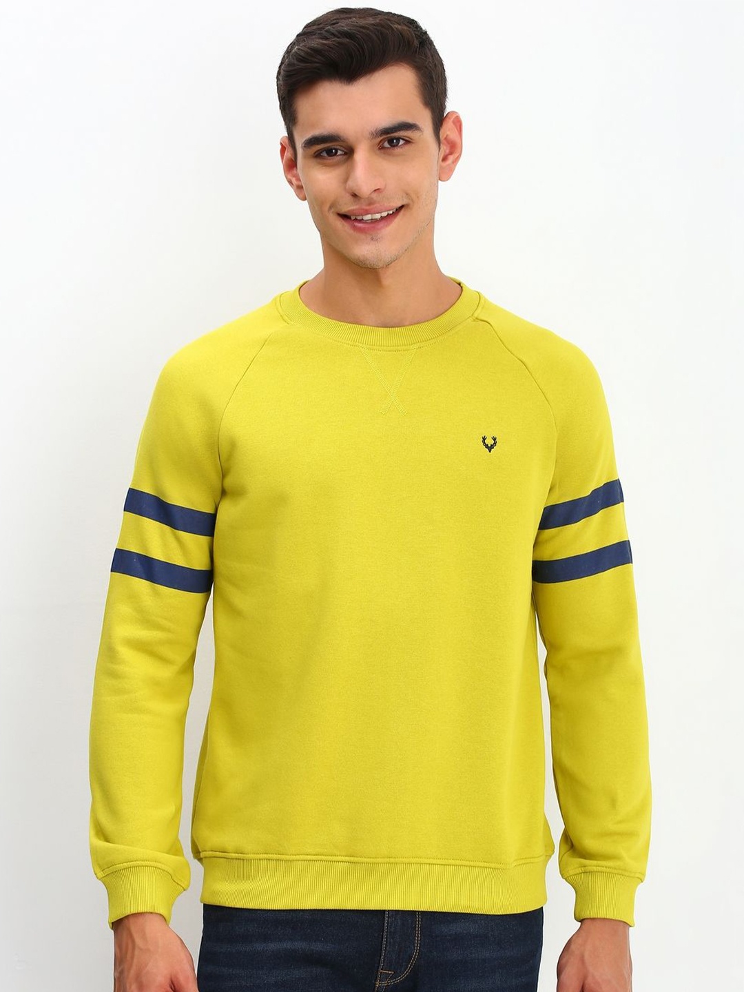 

Allen Solly Men Solid Round Neck Cotton Pullover Sweatshirt, Yellow