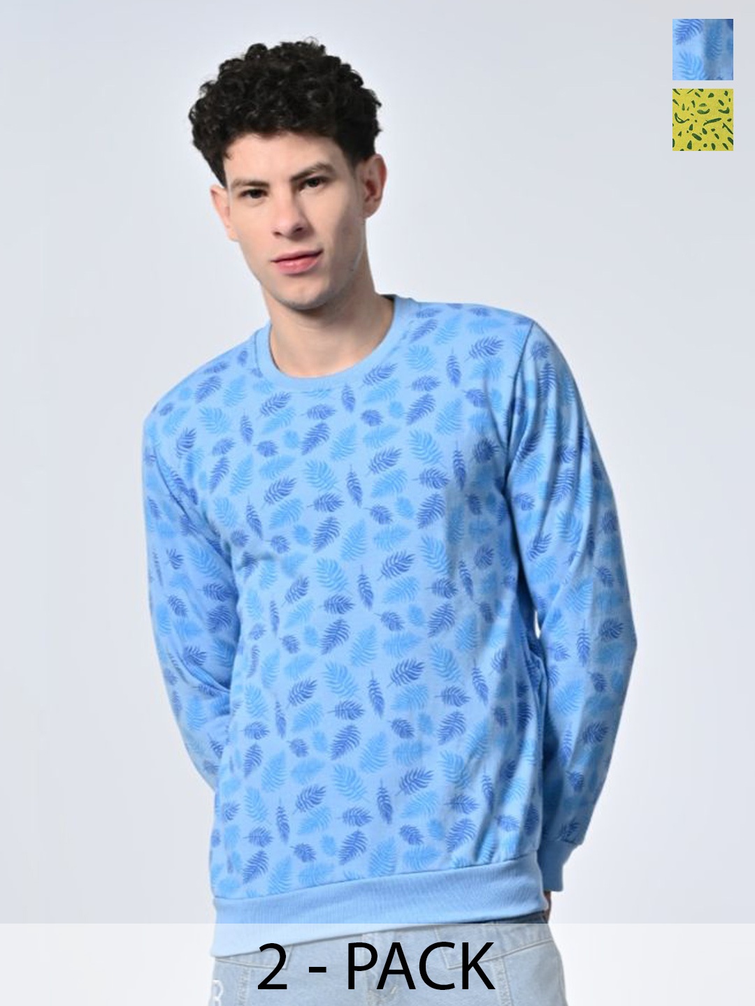 

BAESD Men Abstract Printed Round Neck Fleece Pullover Ribbed Sweatshirt, Blue