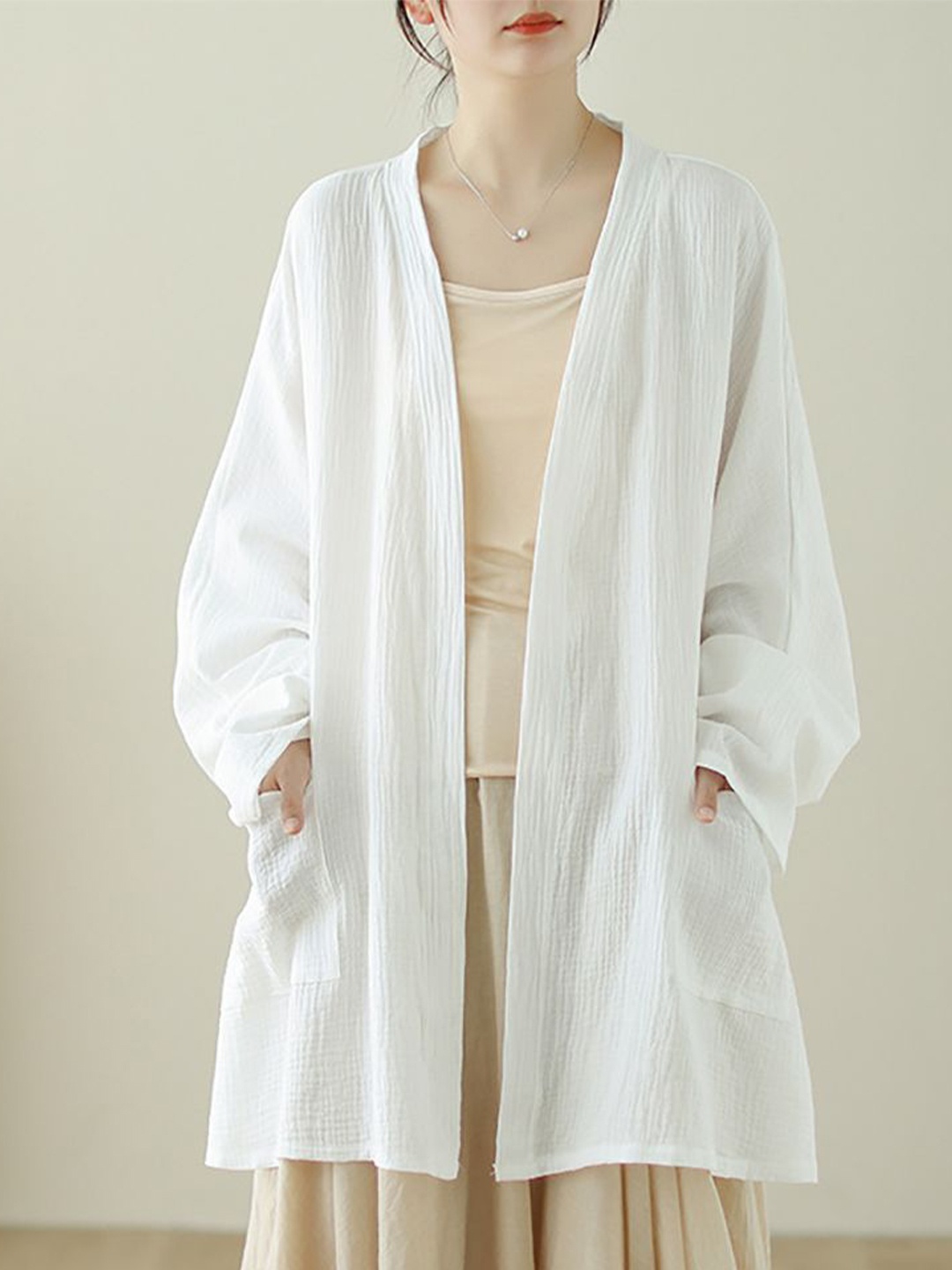 

StyleCast x Revolte Cotton Longline Open Front Shrug, White
