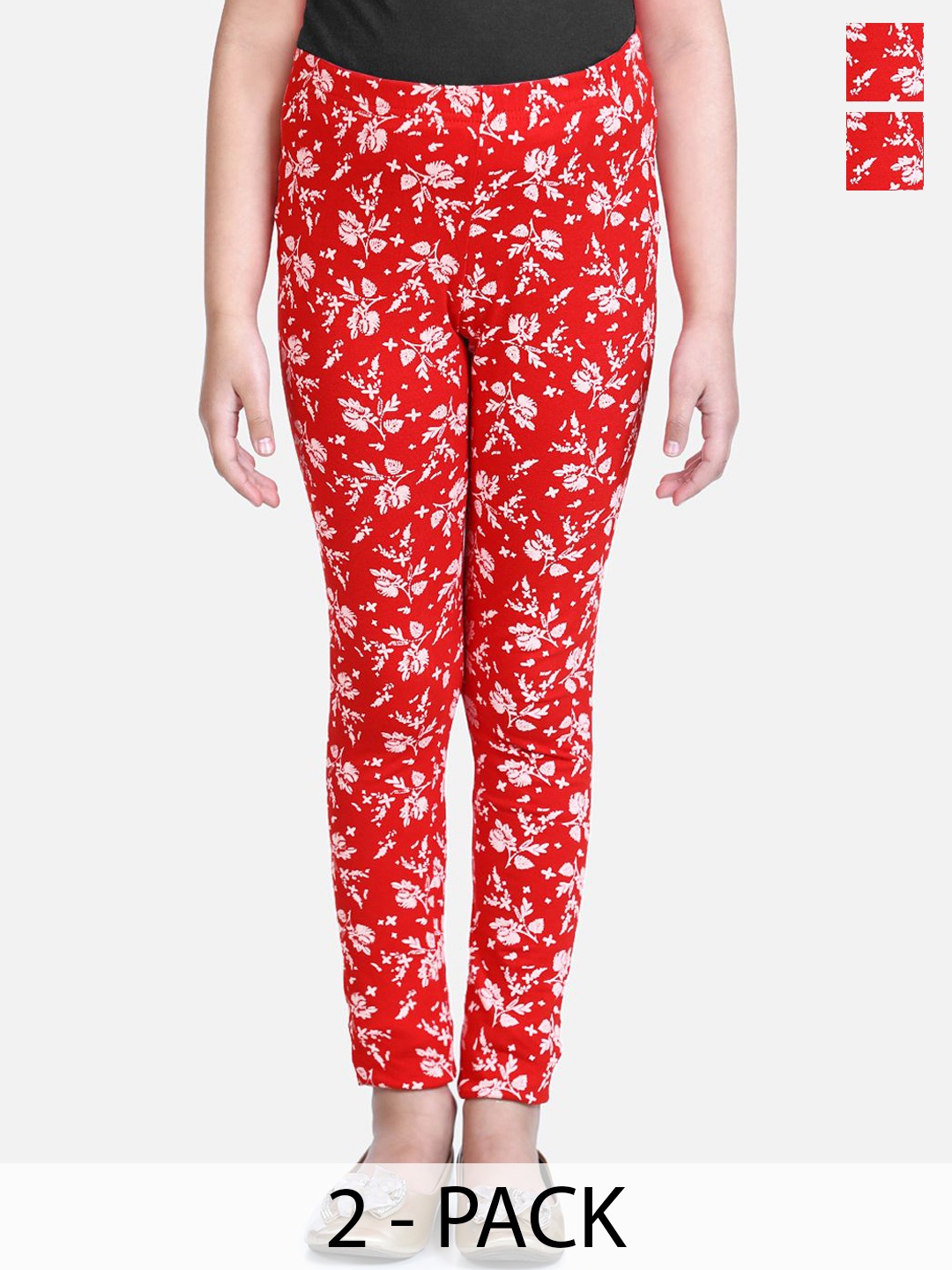

Naughty Ninos Girls Pack Of 2 Printed Ankle-Length Leggings, Red