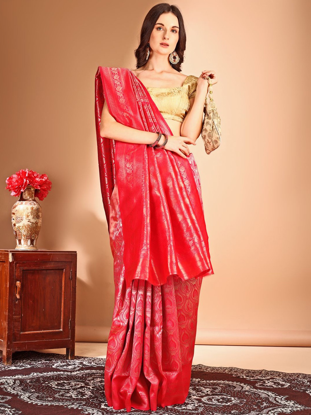 

Anouk Woven Design Art Silk Dharmavaram Saree, Pink