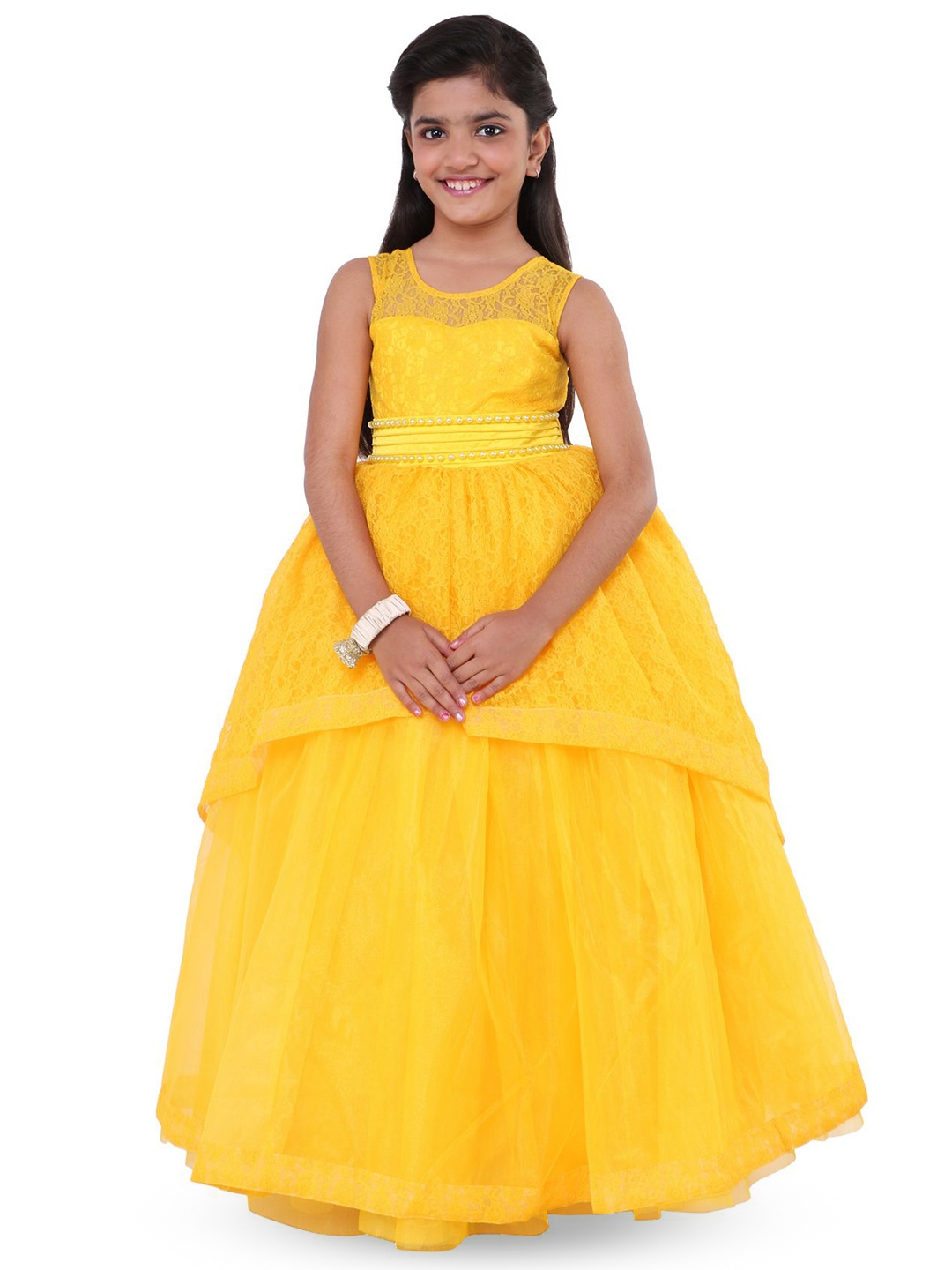 

Wish little Girls Sleeveless Party Wear Maxi Dress, Yellow