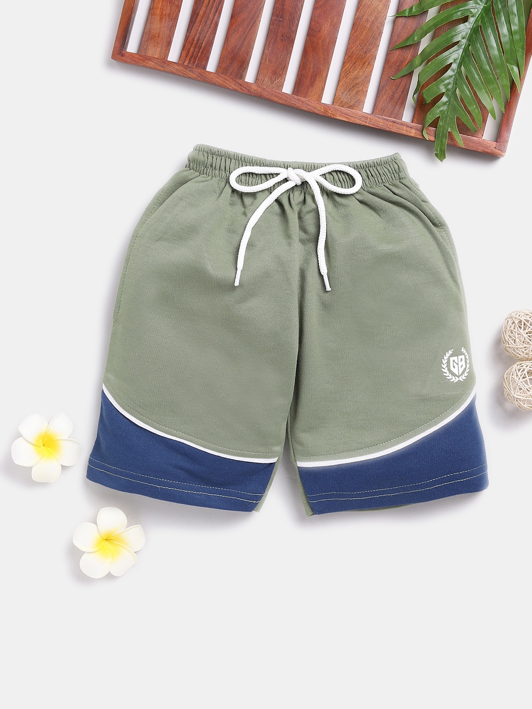 

Here&Now X Game Begins Boys Colourblocked Pure Cotton Shorts, Olive