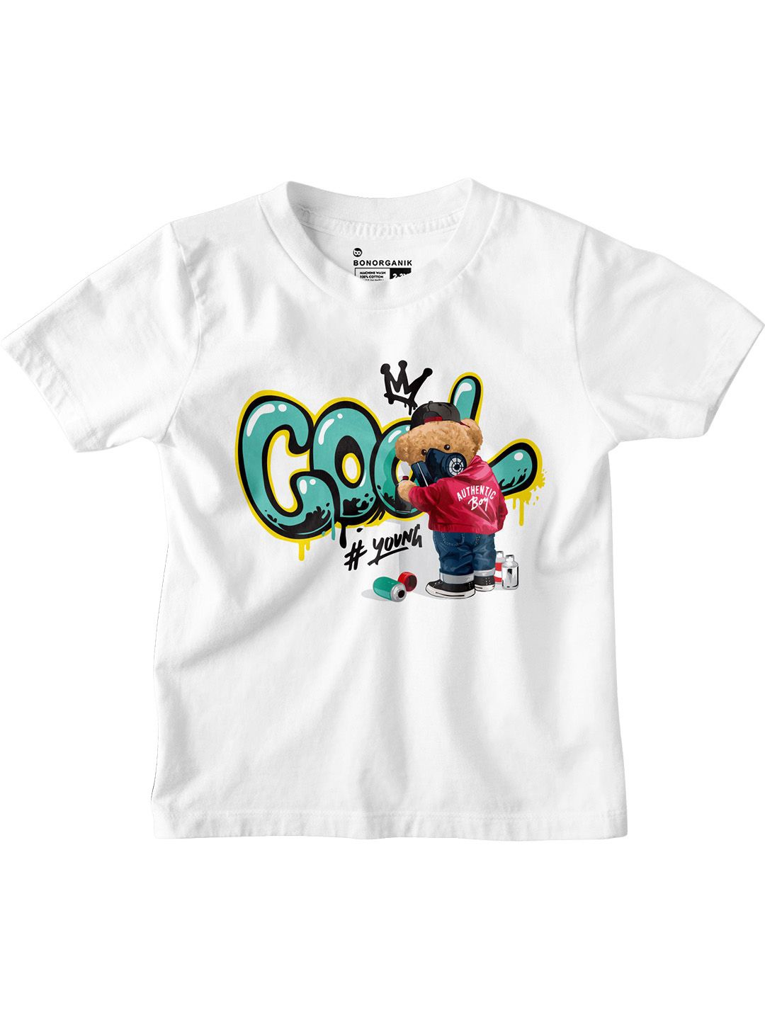

BonOrganik Boys Cotton Typography Printed T-shirt, White