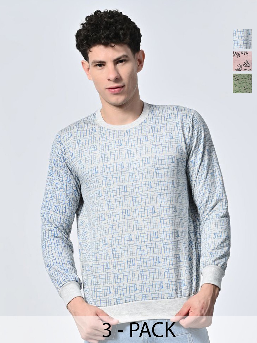 

BAESD Men Abstract Printed Round Neck Fleece Pullover Ribbed Sweatshirt, Blue