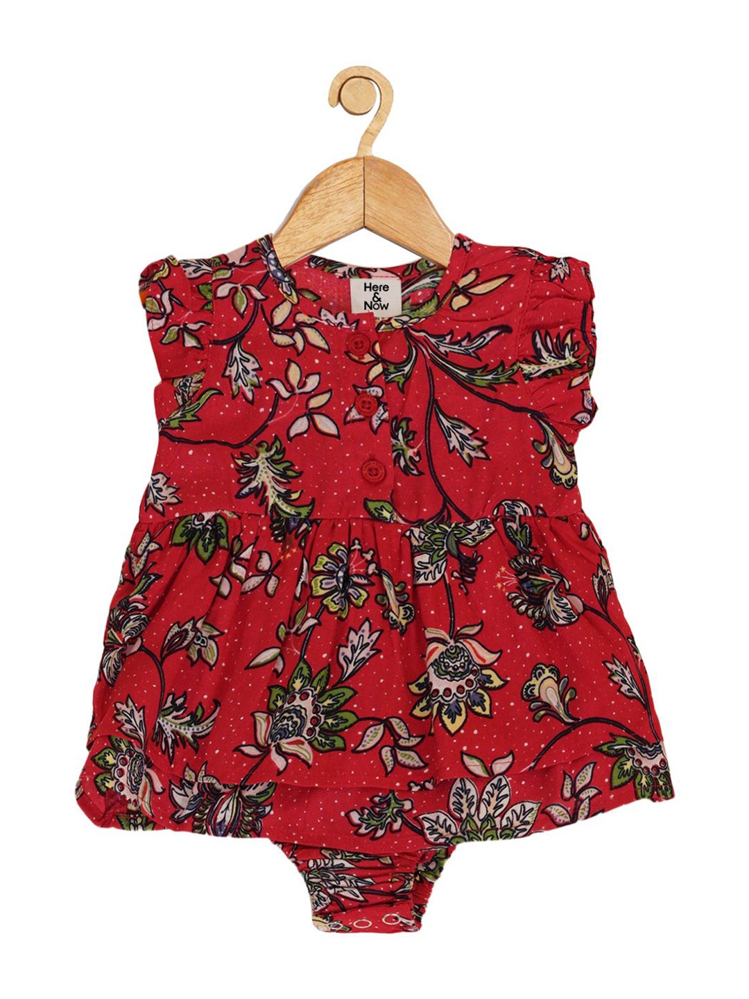 

HERE&NOW Floral Print Puff Sleeve A-Line Dress, Red