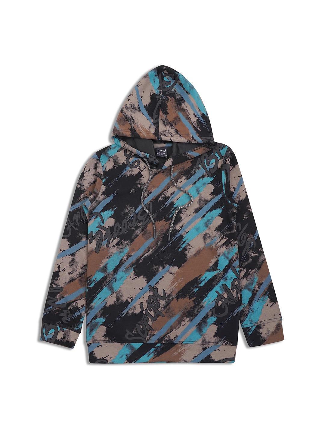 

CAVIO Boys Abstract Printed Hood Cotton Pullover Sweatshirt, Brown