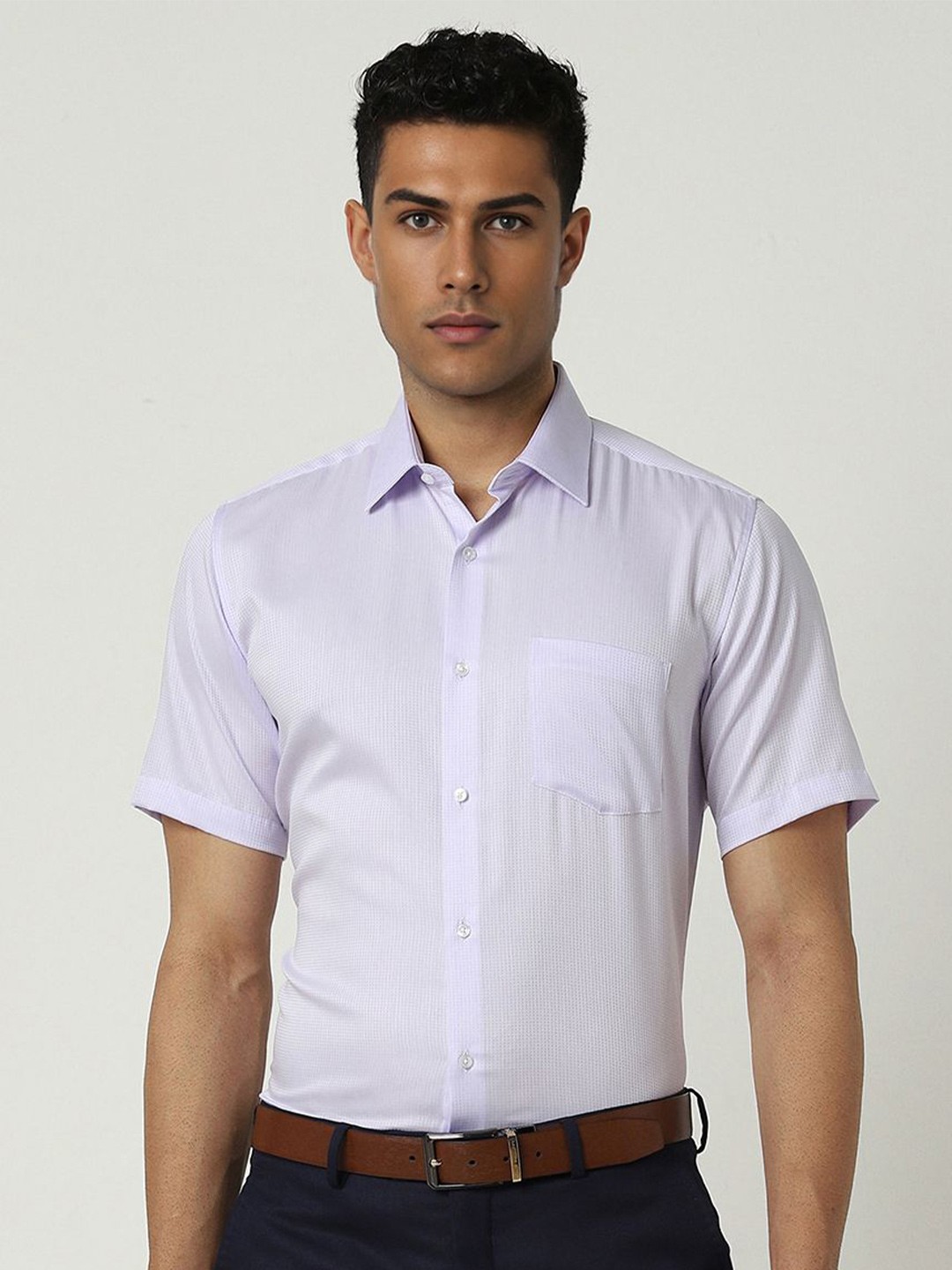 

Van Heusen Men Spread Collar Micro Checked Cotton Slim Fit Formal Shirt, Lavender