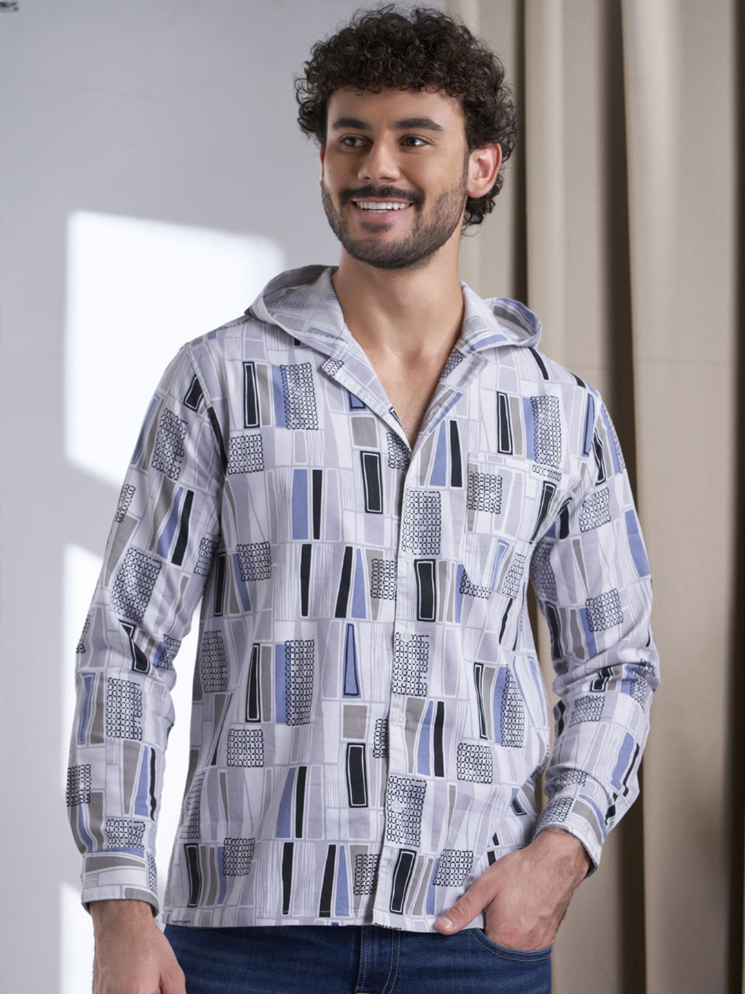 

VALEN CLUB Men Premium Hood Vertical Striped Casual Shirt, Blue