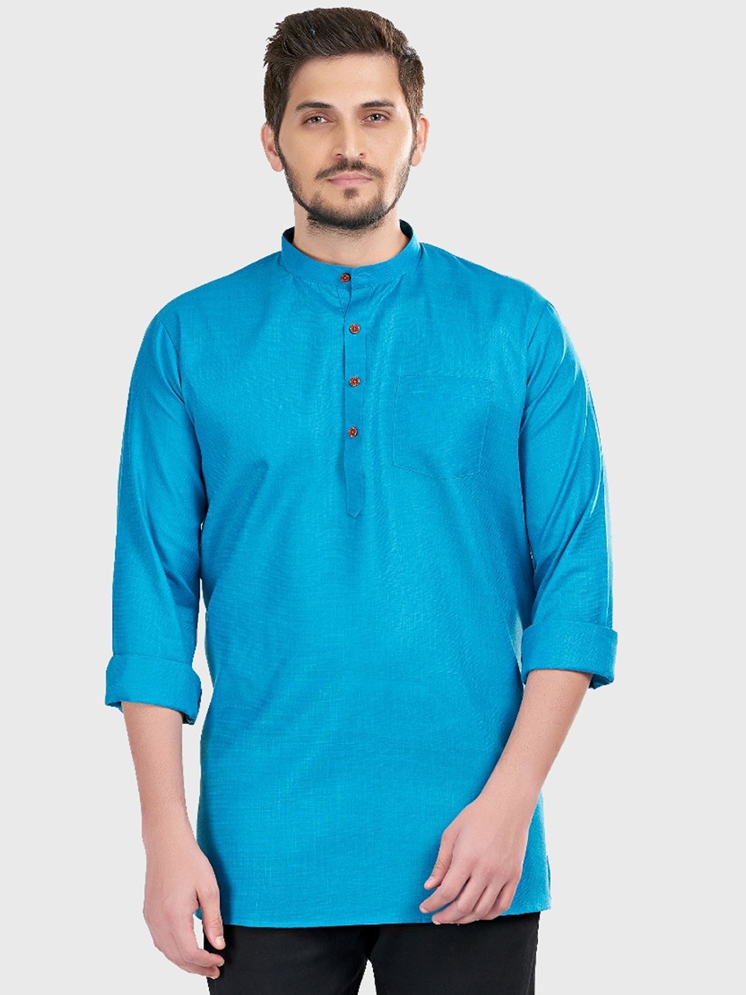 

ENCINO Band Collar Cotton Kurta, Blue
