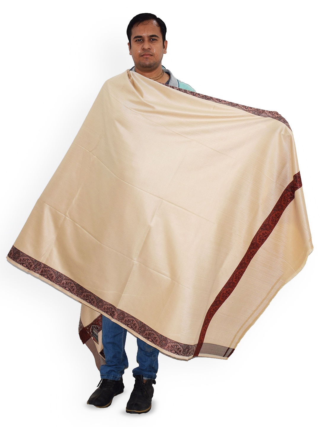 

Vrinde Men Ethnic Motifs Woven Design Pure Woollen Shawl, Beige